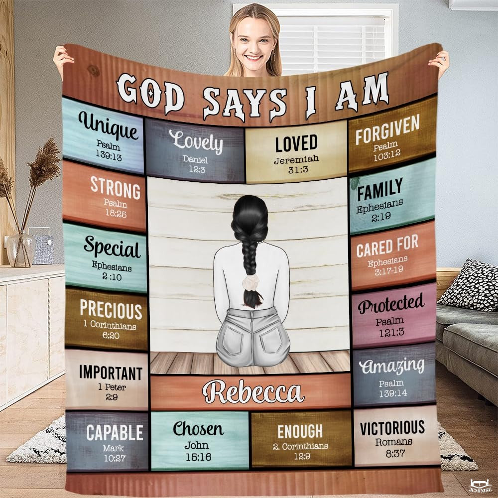 Personalized Christian Woman Affirmation Bible Verse Throw Blanket