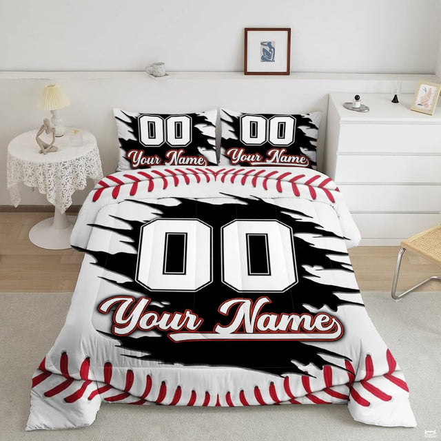 Torn rip baseball bedding displaying jagged claw rip graphic with varsity number and curved red lacing tracks