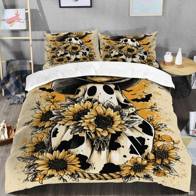 Western cowboy ghost sunflower bedding with cow print - view 2