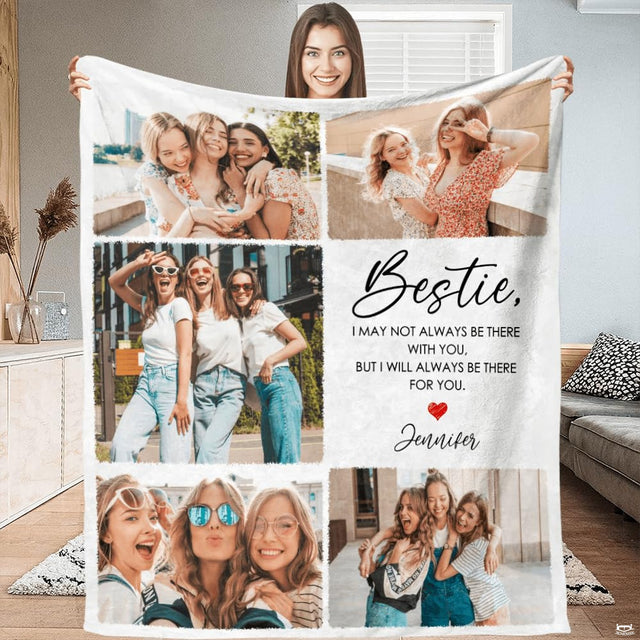 Textile bedding sets with photo collage artwork and elegant typography in a bright bedroom.