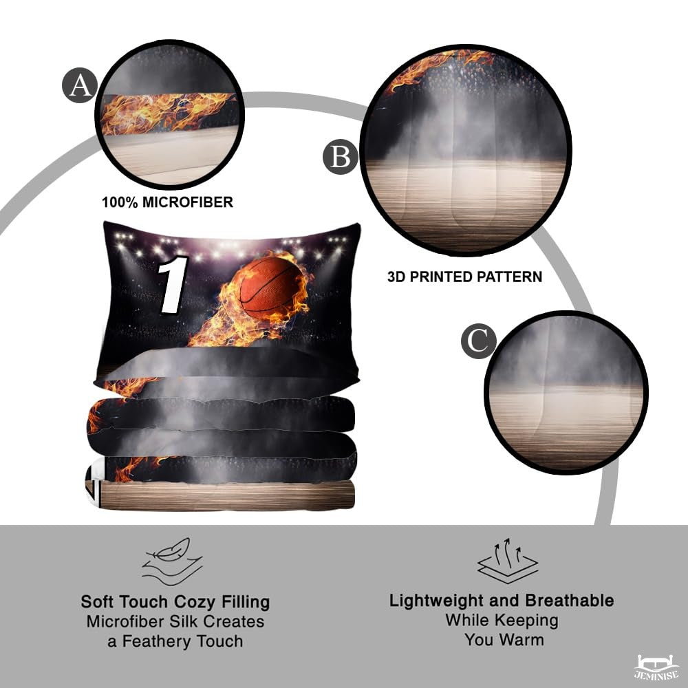 Personalized Basketball Flames Flying Over Comforter with Name and Number