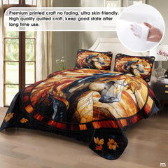 Horse Patchwork Pattern Quilt Set, Vintage Animal Quilt Printed Patchwork Style, Horse Printed Bedset Full Queen Size Quilts Bedspread, Best Gift for Bedroom Decor