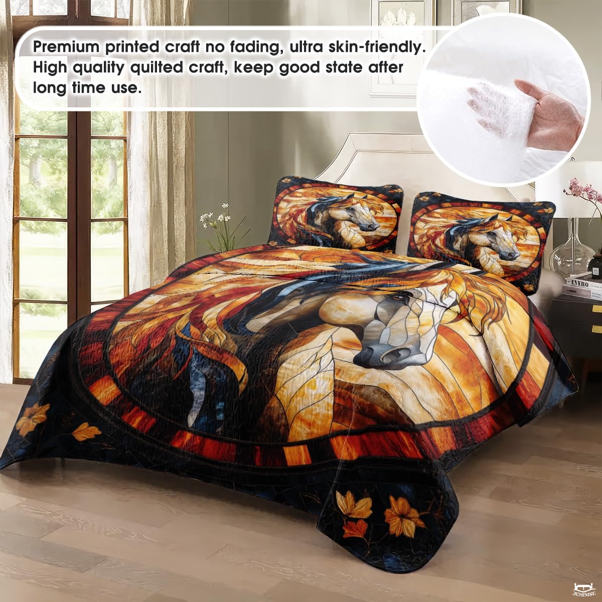 Horse Patchwork Pattern Quilt Set, Vintage Animal Quilt Printed Patchwork Style, Horse Printed Bedset Full Queen Size Quilts Bedspread, Best Gift for Bedroom Decor