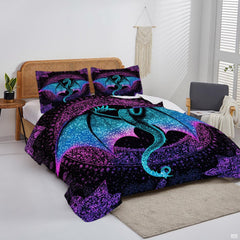 Cosmic turquoise dragon artwork displayed in a bright bedroom