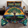 Nature Tree of Life Quilt Set with Stained Glass Pattern And Bedroom