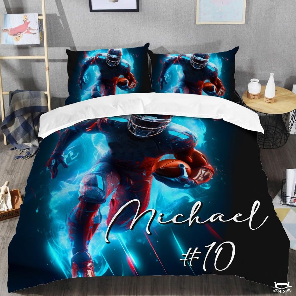 Custom Football Player Running with Ball Comforter