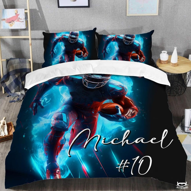 Custom Football Player Running with Ball Comforter