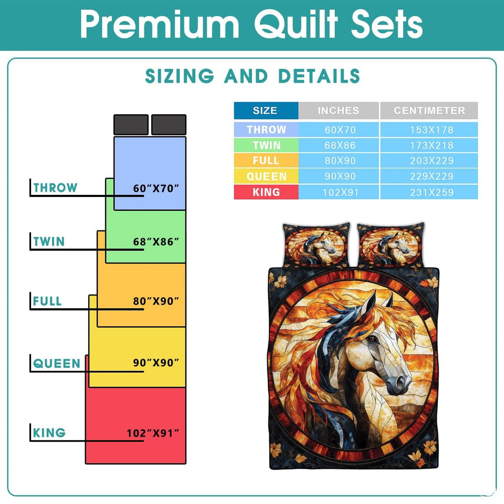 Horse Patchwork Pattern Quilt Set, Vintage Animal Quilt Printed Patchwork Style, Horse Printed Bedset Full Queen Size Quilts Bedspread, Best Gift for Bedroom Decor