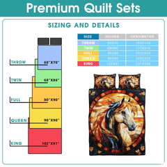 Horse Patchwork Pattern Quilt Set, Vintage Animal Quilt Printed Patchwork Style, Horse Printed Bedset Full Queen Size Quilts Bedspread, Best Gift for Bedroom Decor