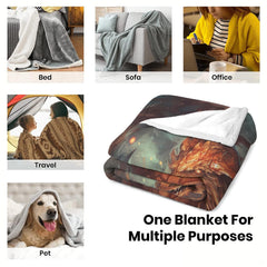 Versatile usage display illustrating the folded fire dragon blanket across various domestic settings.