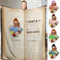 Personalized Girl Messy Bun Reading Book and Holding Mug Throw Blanket