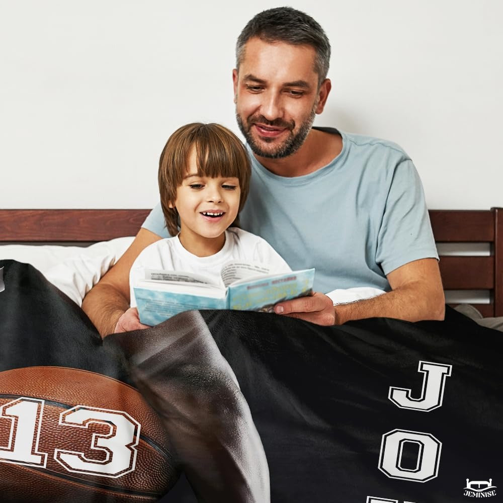 Personalized Basketball Held Under Player Arm Blanket with Name and Number