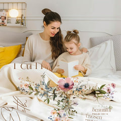 Personalized Floral Cross Personalized Text Blanket, Lightweight