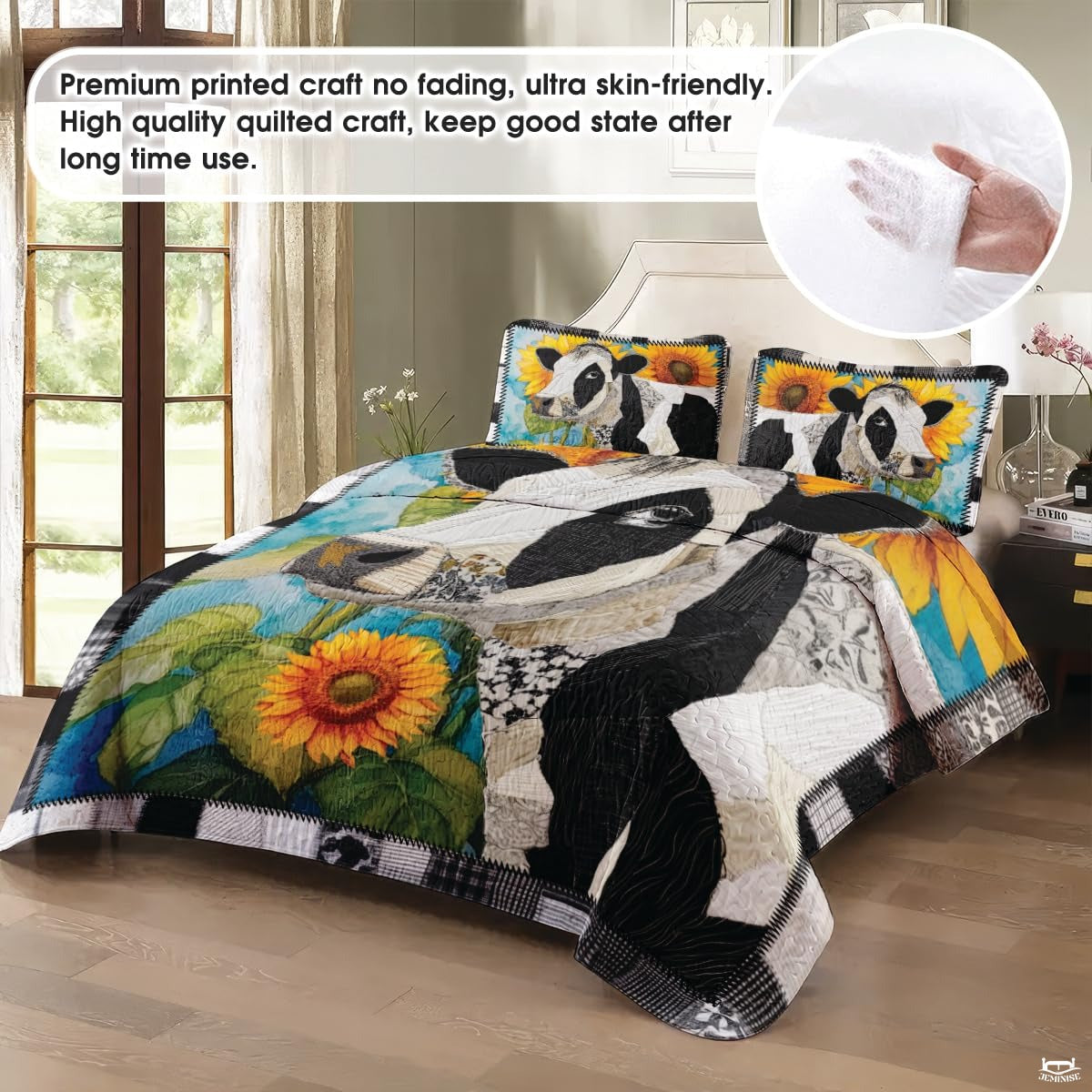 Cow with Landscape Patchwork Quilt, Animal Farmhouse Printed Quilt Set Bedding Set, Premium Patchwork Pattern Quilts Bedspread, Bedding Set with Cow Lover Gift