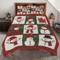 Cardinal red and snow ivory snowman bedding set featuring playful winter snowman illustrations and snowflakes.