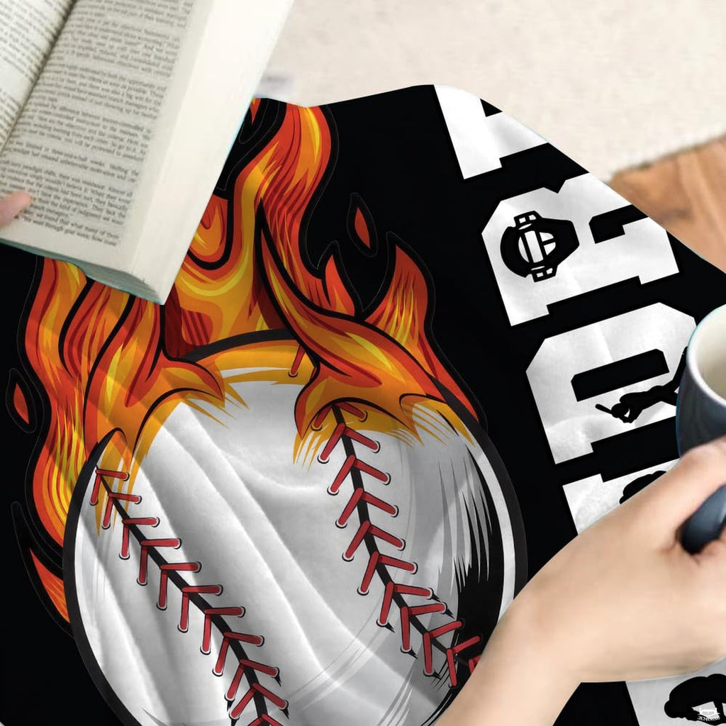 Fiery ball graphic streaking with orange flames across modern athletic bedroom bedding art.