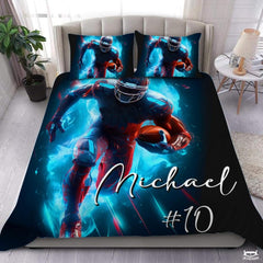 Custom Football Player Running with Ball Comforter