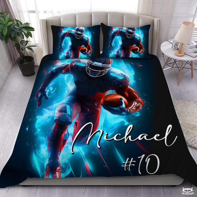 Custom Football Player Running with Ball Comforter