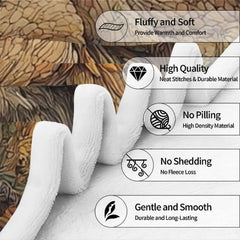 Bigfoot forest spirit throw blanket view 7 highlighting Sasquatch facial artwork and autumn woodland foliage