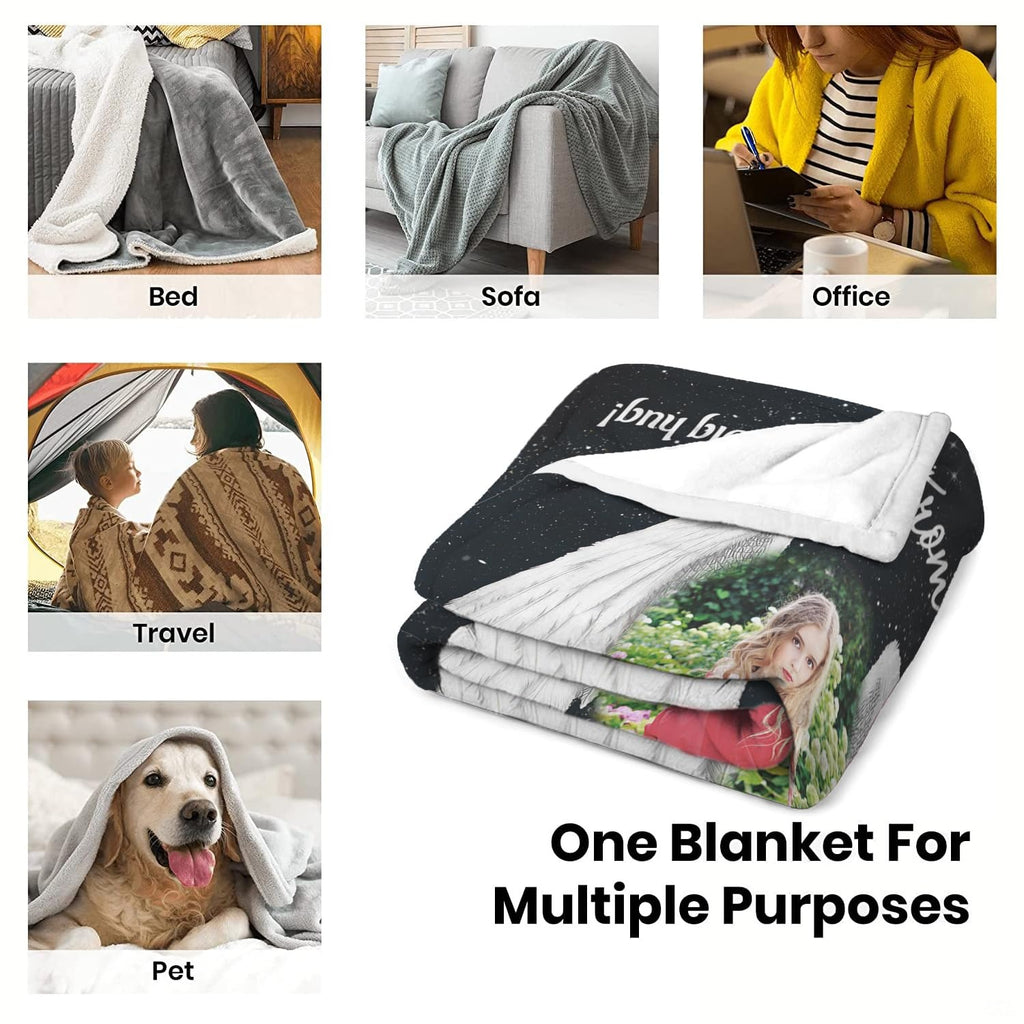 Infographic displaying versatile indoor placements for the black angel wings throw blanket