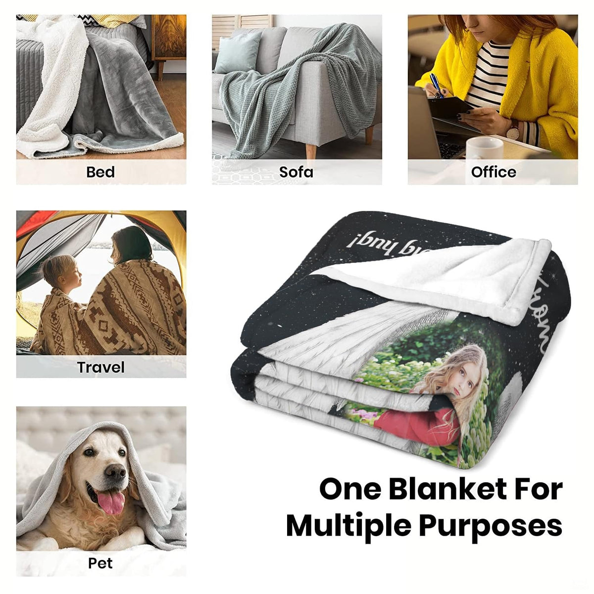 Infographic displaying versatile indoor placements for the black angel wings throw blanket