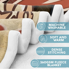 Close-up view of cartoon bookworm girl on throw blanket highlighting open book and shelf details.