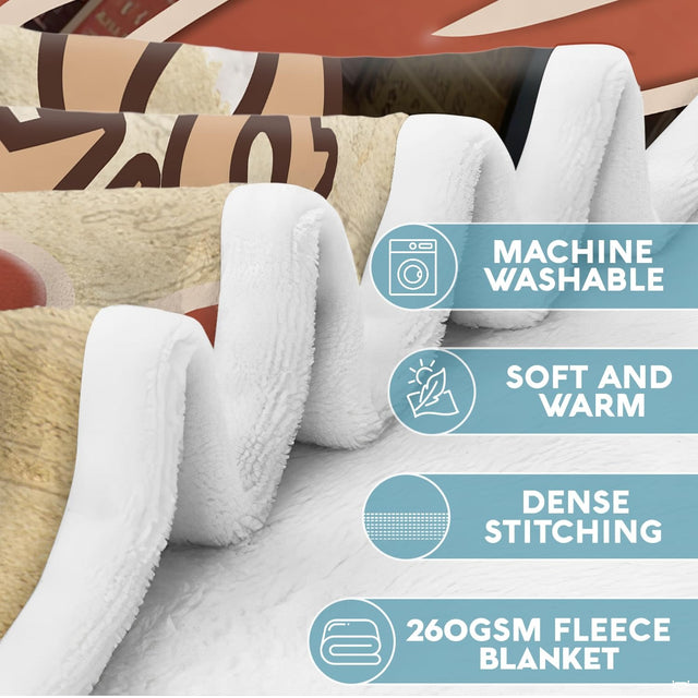 Close-up view of cartoon bookworm girl on throw blanket highlighting open book and shelf details.