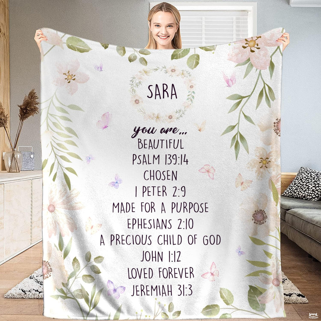 Custom Floral Butterfly Inspirational Blanket, Machine Washable