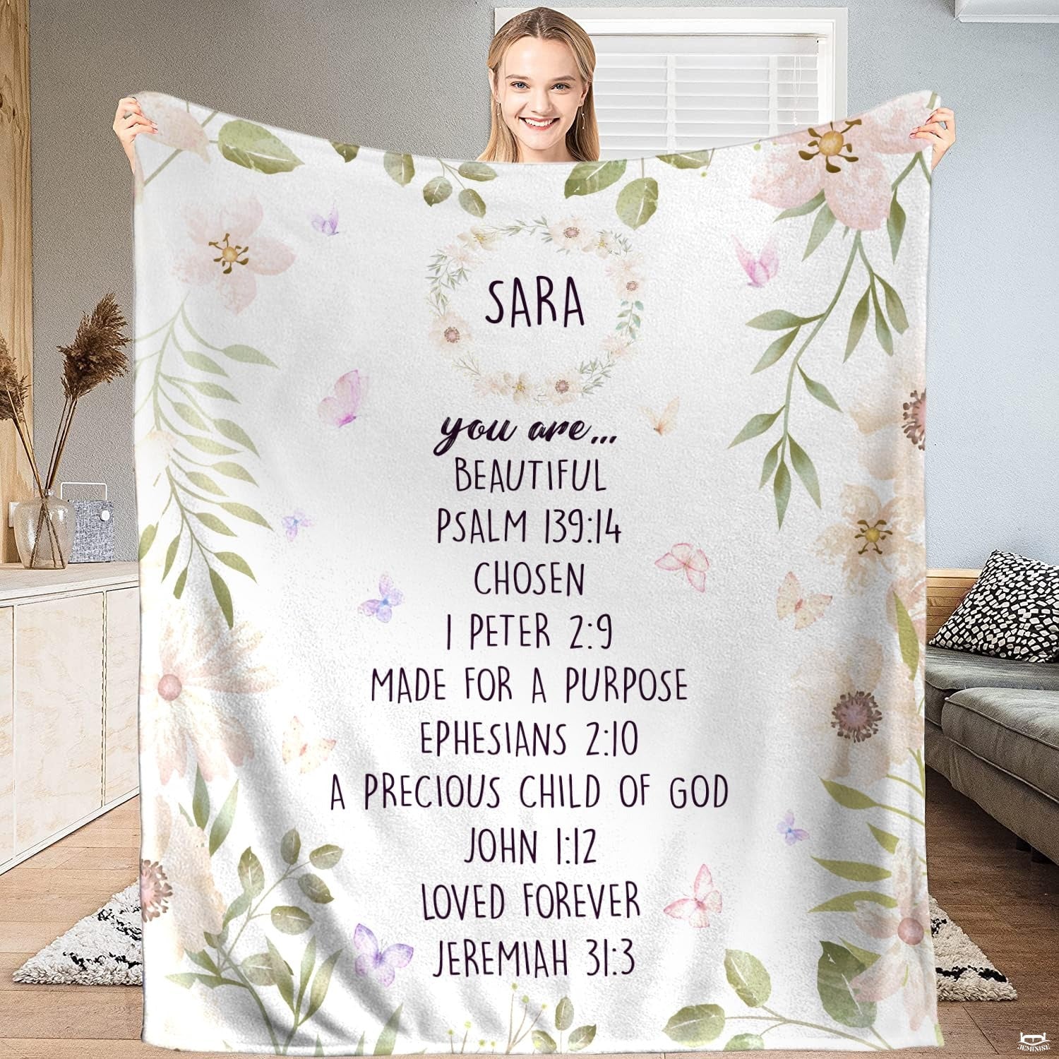 Custom Floral Butterfly Inspirational Blanket, Machine Washable