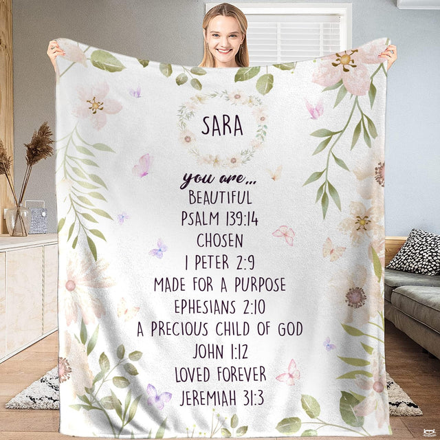 Custom Floral Butterfly Inspirational Blanket, Machine Washable