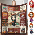 Personalized Black Hair Reading Girl with Bookshelf Throw Blanket