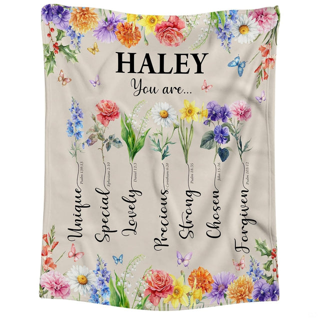 Custom Inspirational Floral Butterfly Bible Verse Blanket
