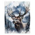 Majestic bull elk with large antlers in snowy pine forest featured on a winter wildlife Bedding Set.