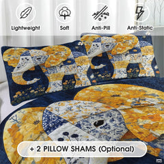Elephant Quilt Set, Animal Patchwork Printed Quilt Bedset, Patchwork Style Quilts Twin Full Queen Size Elephant Pattern Blanket Bedspread, Elephants Bed Set Bedding Gift
