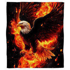 Fiery phoenix bald eagle inferno throw blanket view 2 highlighting fire wings and embers