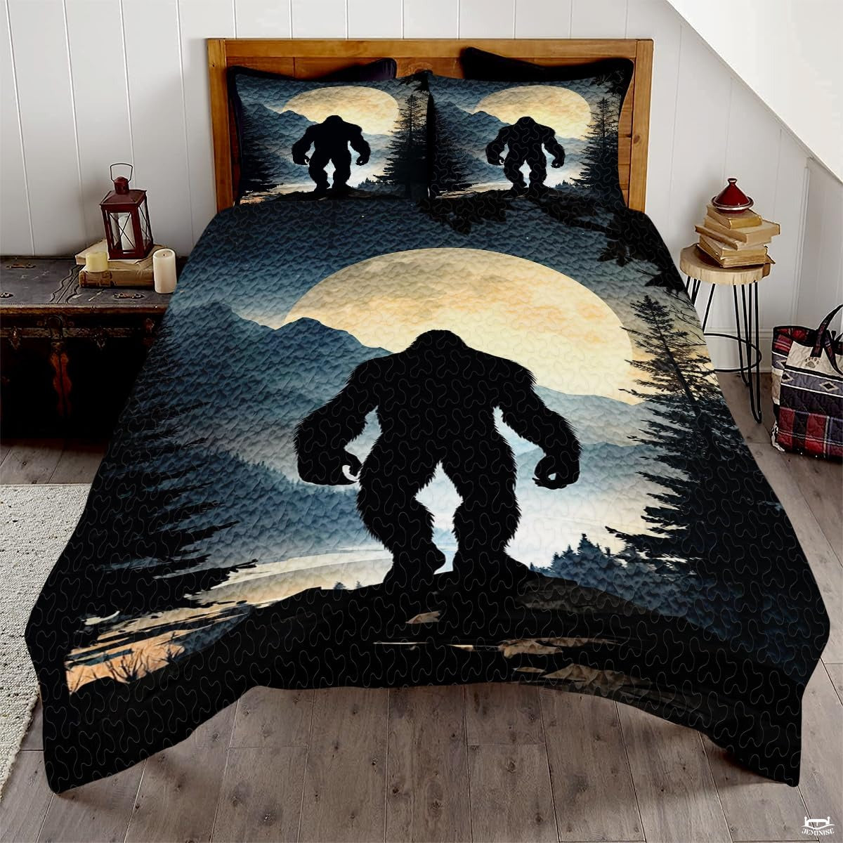 Personalized Bigfoot Silhouette Forest Night Scene Quilt Set