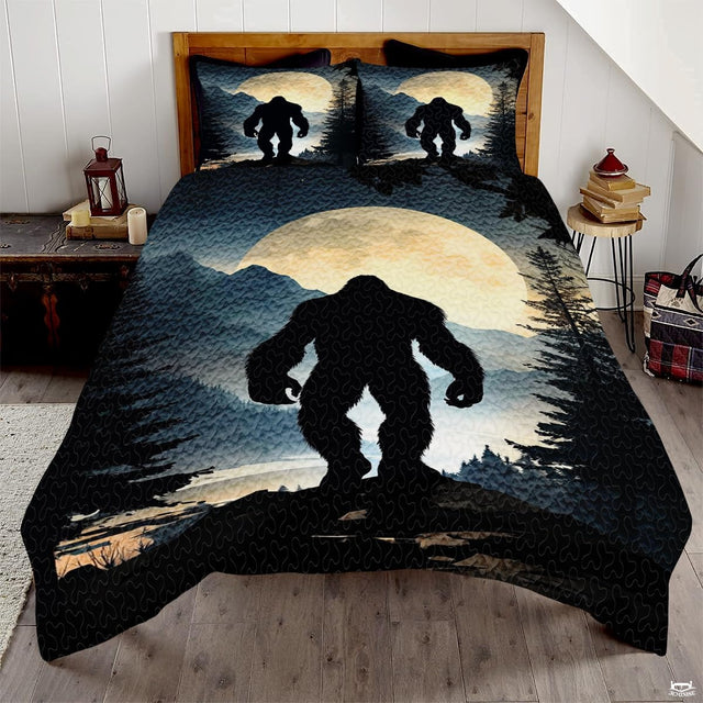 Personalized Bigfoot Silhouette Forest Night Scene Quilt Set
