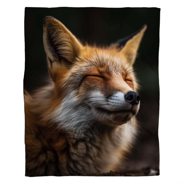 Close-up portrait of a content red fox with eyes closed on this fox bedding set uk decor.