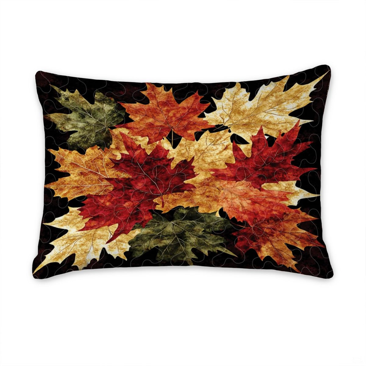 Matching pillow sham detail for autumn bedding set displaying coordinated crimson and amber foliage graphics