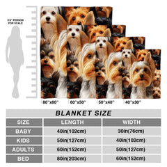 Coordinated Yorkshire Terrier bedding set displaying warm beige, honey, and silver canine illustrations.