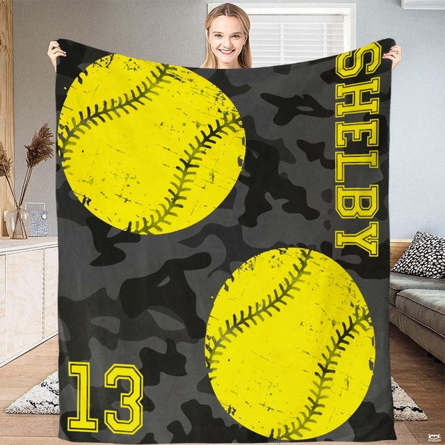 Camouflage softball sports graphic blanket unfolded flat view