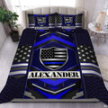 Blue and silver geometric shield artwork with stars, bars, layered chevrons, and textured panels