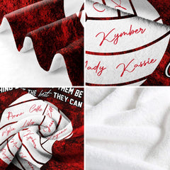 Detailed perspective of the distressed textured print and varsity lettering on volleyball bedding.