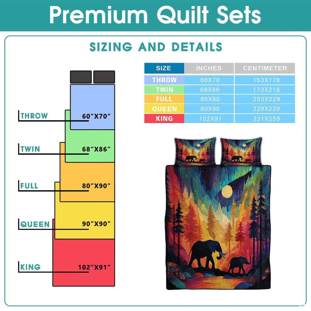 Folded presentation of elephant patchwork bedding showcasing sharp wildlife print clarity and bold geometric tiles.