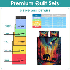 Folded presentation of elephant patchwork bedding showcasing sharp wildlife print clarity and bold geometric tiles.