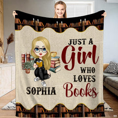 Character selection mockup for the reader girl throw blanket presenting personalized avatar options.