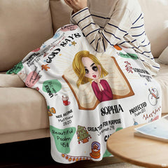 God says I am Christmas scripture faith holiday blanket showing praying girl and snowmen view 5