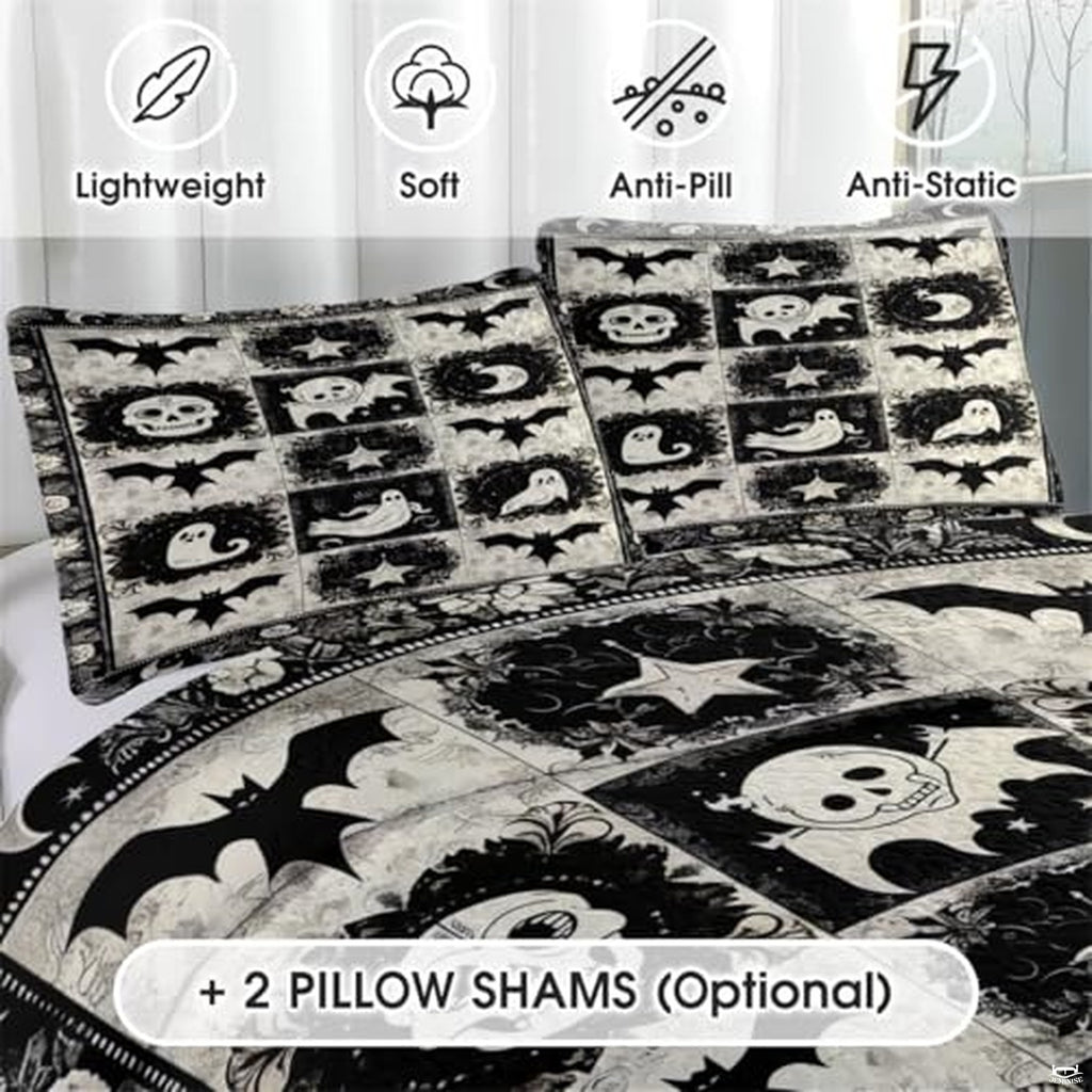 Witch Throw Quilt Set – Vintage Gothic Style Fall Bedspread for Autumn Bedroom Decor, Halloween Witch Bedding with Magical Patchwork Pattern, Soft Lightweight Quilt, Twin, Full, Queen Sizes (Color 7)