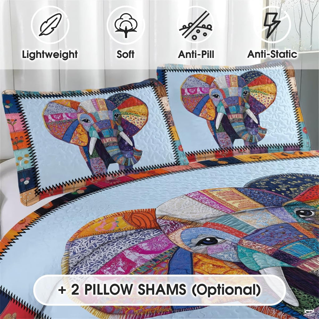 Elephant Patchwork Pattern Quilt Set, Animal Farmhouse Quilt Set Patchwork Style, Premium Quilt Pattern Bedspread, Elephant Bedding Quilt for Birthday Gift