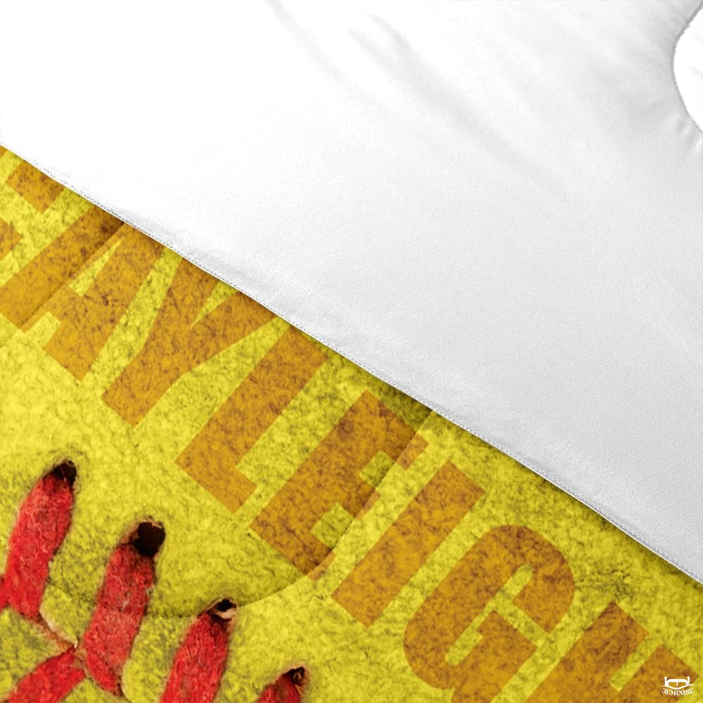 Softball Sports Theme Bedding Set – Bright Teal Yellow Comforter for Girls, Teens & Women, Cozy Decorative Softball Lover Bed Set Available in Twin, Queen and King Sizes